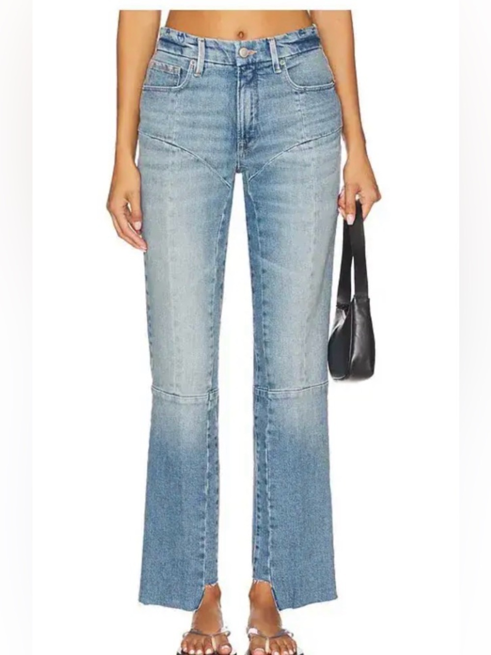 Good American Good Icon Straight Light Blue Two-Tone Flare Jeans